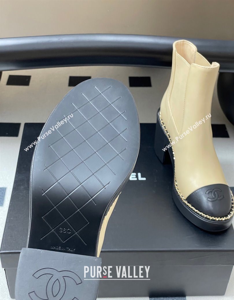 Chanel Calfskin Leather Platform Ankle Boots with Chain Beige 2025 CH110406 (KL-251223038)