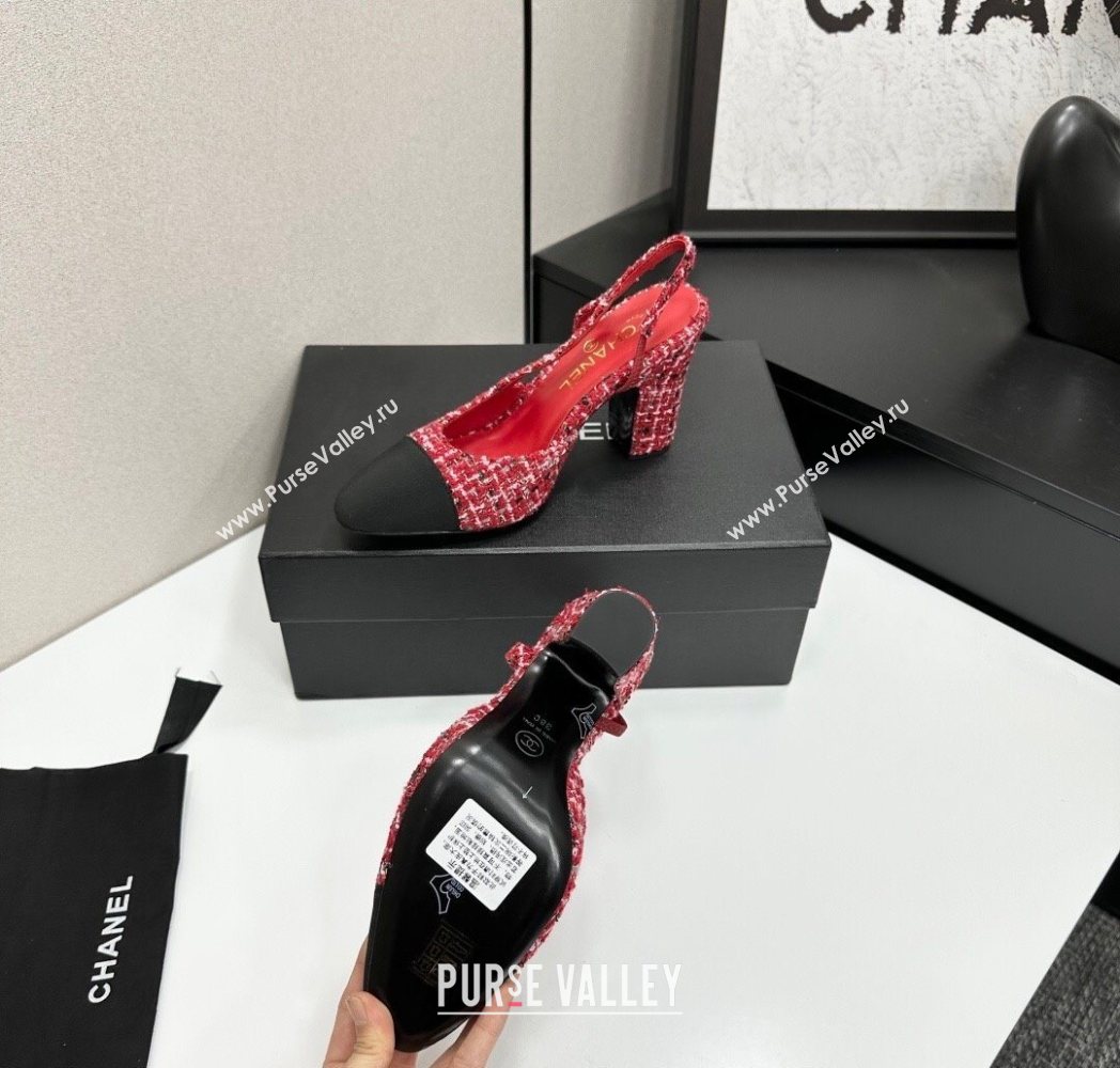 Chanel Tweed Grosgrain Slingback Pumps 9cm Red/Black 2025 G45509 1223 (MD-251223047)