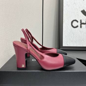 Chanel Calfskin Leather Slingback Pumps 9cm Burgundy/Black 2025 G45509 (MD-251223051)