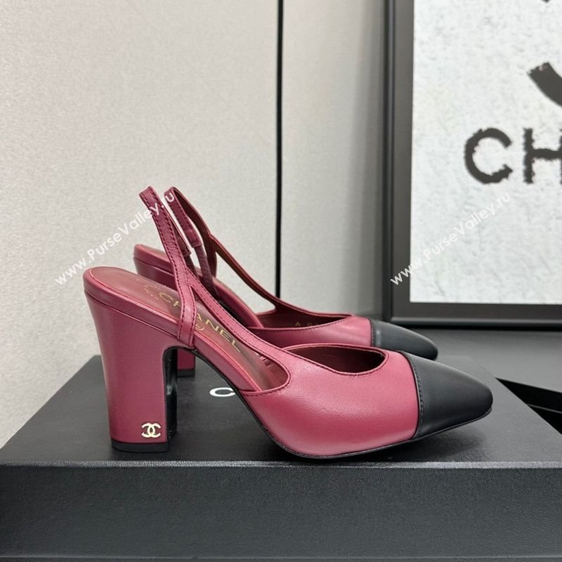 Chanel Calfskin Leather Slingback Pumps 9cm Burgundy/Black 2025 G45509 (MD-251223051)