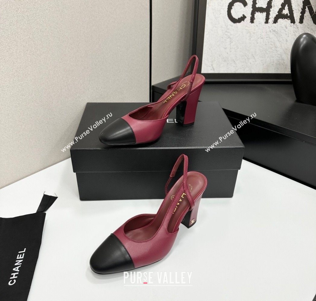 Chanel Calfskin Leather Slingback Pumps 9cm Burgundy/Black 2025 G45509 (MD-251223051)