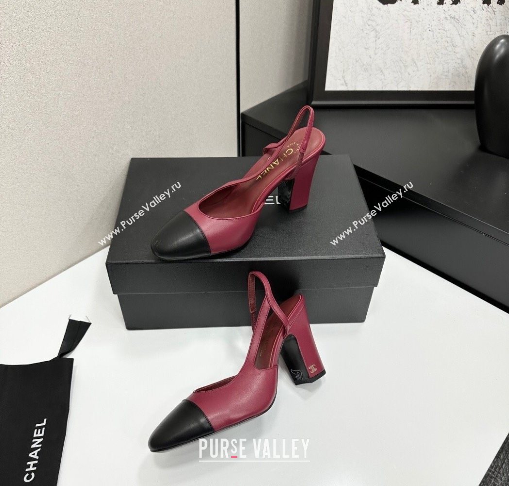 Chanel Calfskin Leather Slingback Pumps 9cm Burgundy/Black 2025 G45509 (MD-251223051)