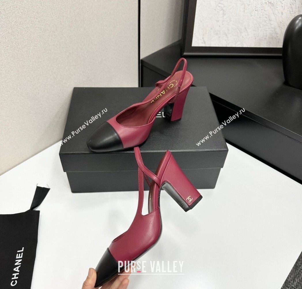 Chanel Calfskin Leather Slingback Pumps 9cm Burgundy/Black 2025 G45509 (MD-251223051)