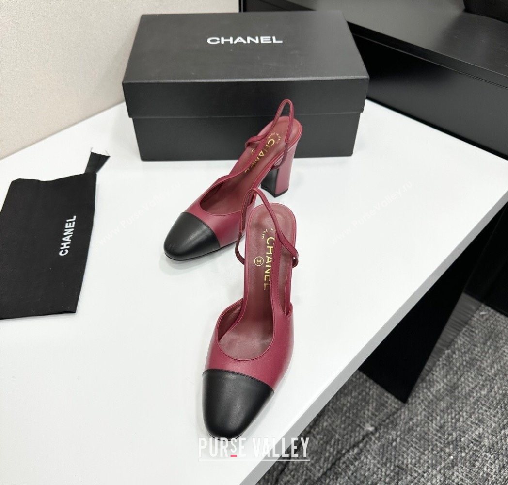 Chanel Calfskin Leather Slingback Pumps 9cm Burgundy/Black 2025 G45509 (MD-251223051)