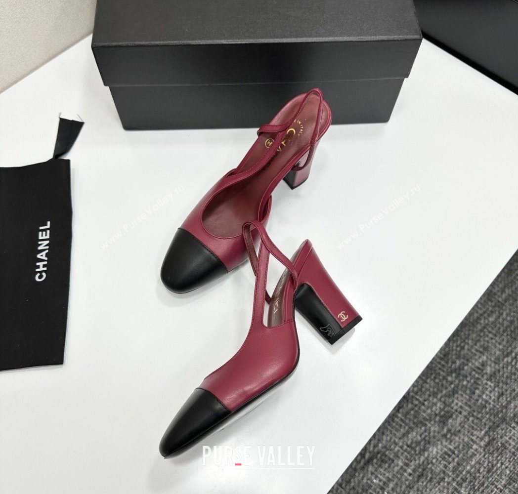 Chanel Calfskin Leather Slingback Pumps 9cm Burgundy/Black 2025 G45509 (MD-251223051)