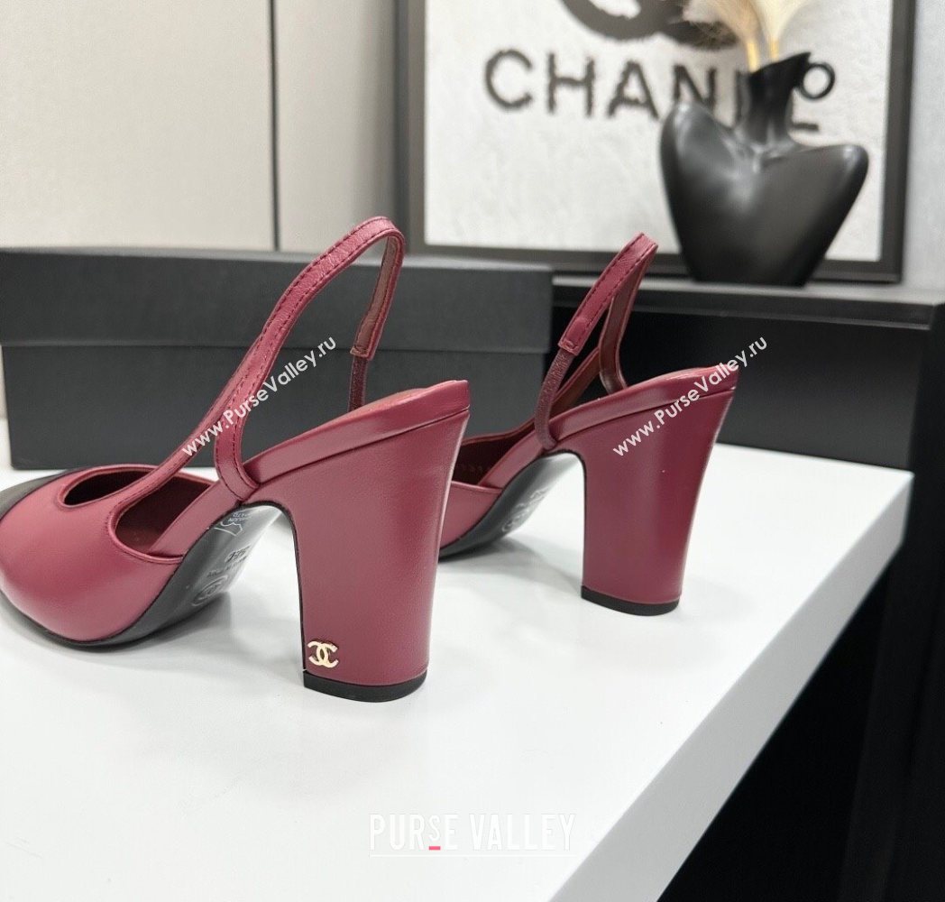 Chanel Calfskin Leather Slingback Pumps 9cm Burgundy/Black 2025 G45509 (MD-251223051)
