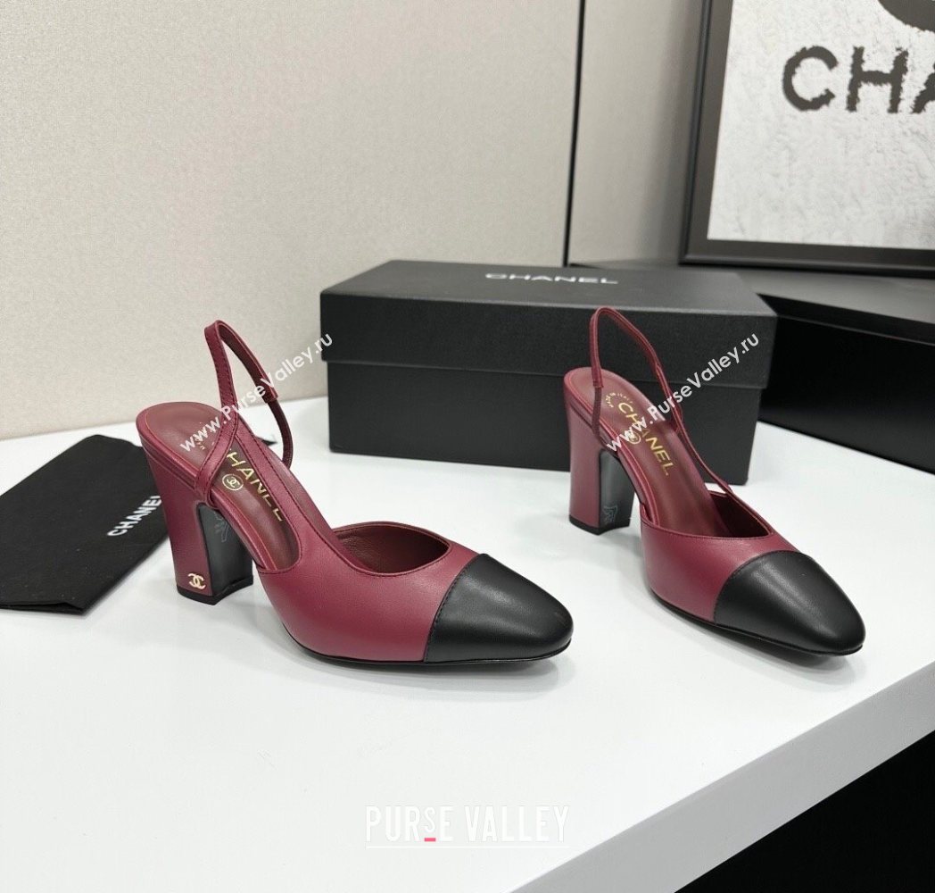 Chanel Calfskin Leather Slingback Pumps 9cm Burgundy/Black 2025 G45509 (MD-251223051)