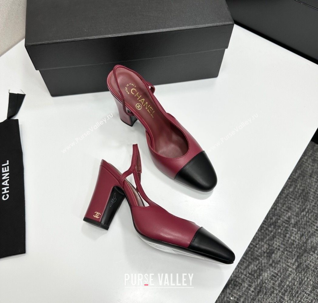 Chanel Calfskin Leather Slingback Pumps 9cm Burgundy/Black 2025 G45509 (MD-251223051)