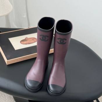 Chanel Rubber Rain Boots Burgundy 2025 CH122301 (GDX-251223001)