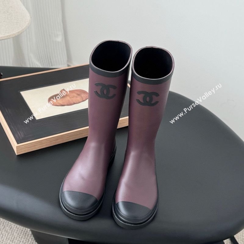 Chanel Rubber Rain Boots Burgundy 2025 CH122301 (GDX-251223001)