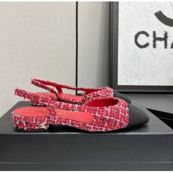 Chanel Tweed Grosgrain Slingbacks Flat Red/Black 2025 G31319 (MD-251223058)