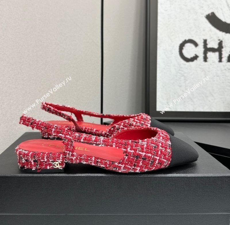 Chanel Tweed Grosgrain Slingbacks Flat Red/Black 2025 G31319 (MD-251223058)