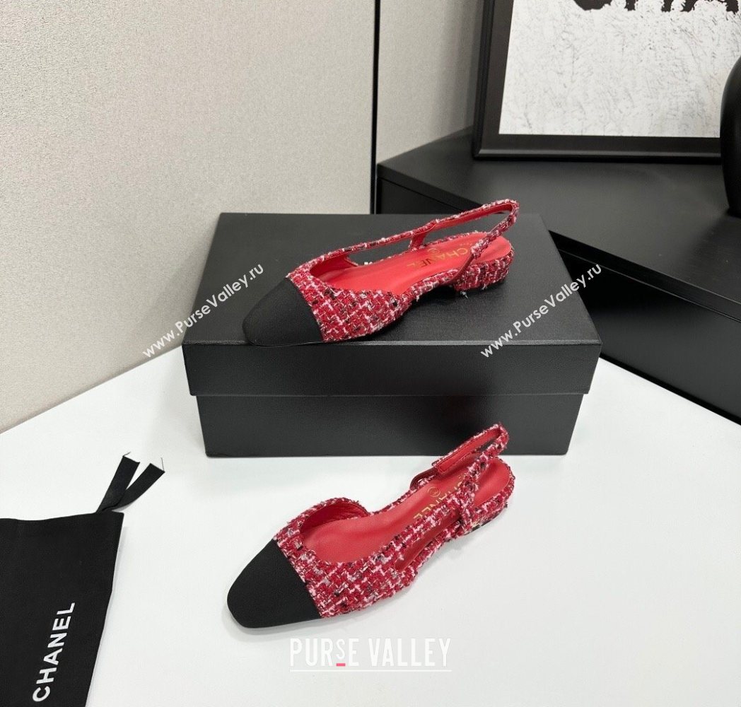 Chanel Tweed Grosgrain Slingbacks Flat Red/Black 2025 G31319 (MD-251223058)