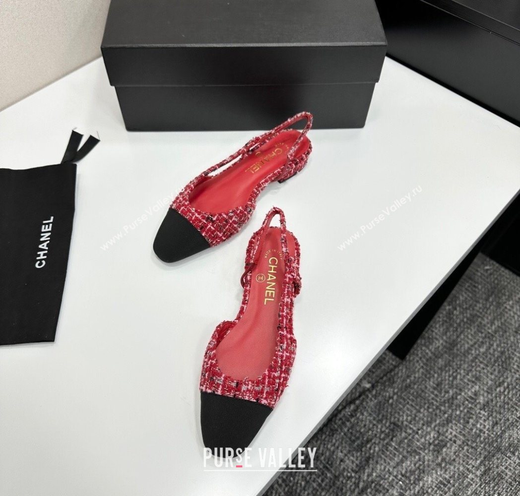 Chanel Tweed Grosgrain Slingbacks Flat Red/Black 2025 G31319 (MD-251223058)