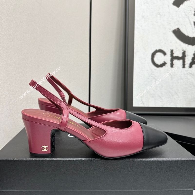 Chanel Calfskin Leather Slingbacks Pump 6.5cm Burgundy/Black 2025 G31318 1223 (MD-251223060)