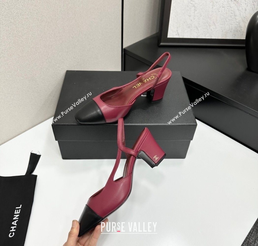 Chanel Calfskin Leather Slingbacks Pump 6.5cm Burgundy/Black 2025 G31318 1223 (MD-251223060)
