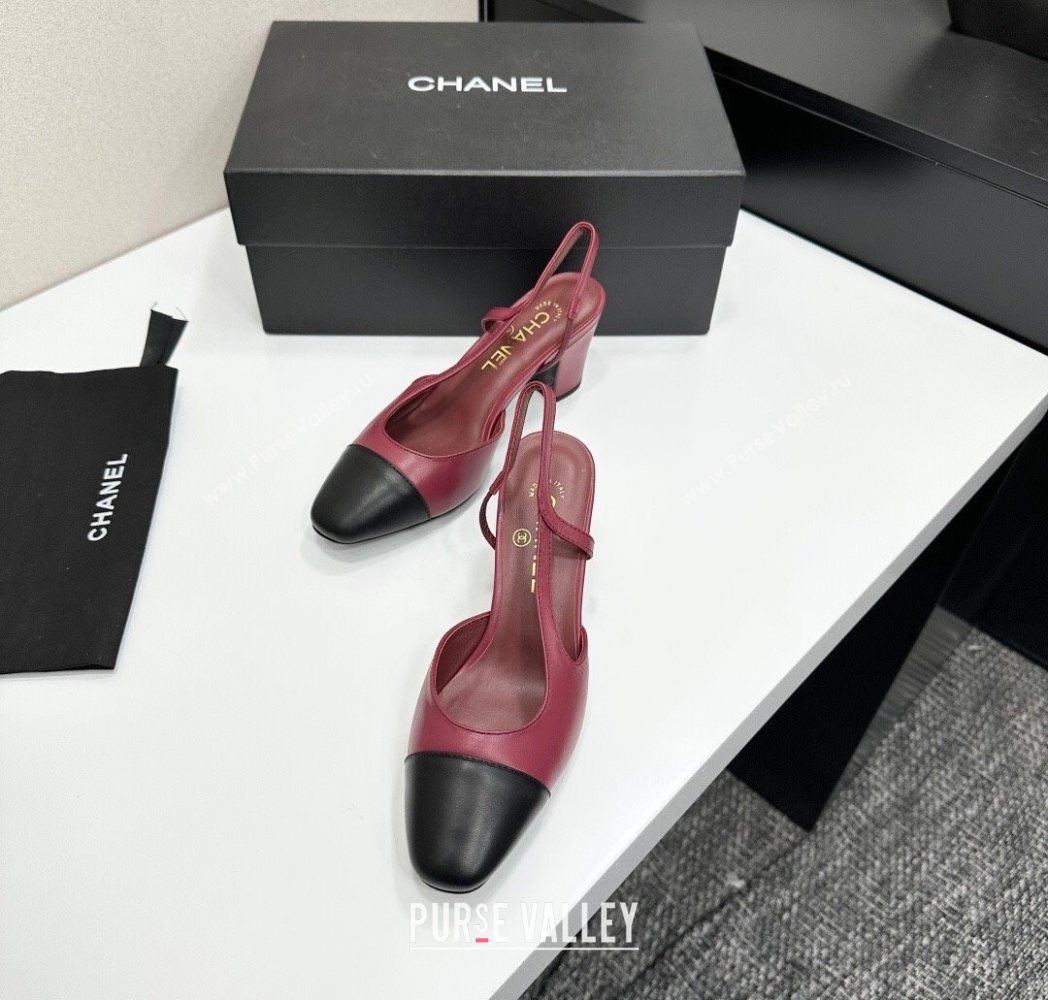 Chanel Calfskin Leather Slingbacks Pump 6.5cm Burgundy/Black 2025 G31318 1223 (MD-251223060)