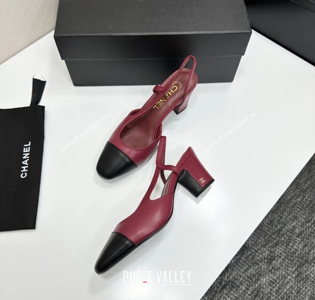 Chanel Calfskin Leather Slingbacks Pump 6.5cm Burgundy/Black 2025 G31318 1223 (MD-251223060)