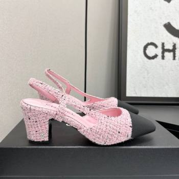Chanel Tweed Grosgrain Slingbacks Pump 6.5cm Light Pink/Black 2025 G31318 1223 (MD-251223061)