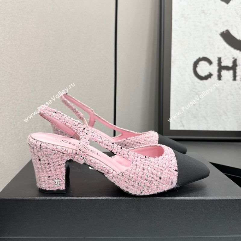 Chanel Tweed Grosgrain Slingbacks Pump 6.5cm Light Pink/Black 2025 G31318 1223 (MD-251223061)