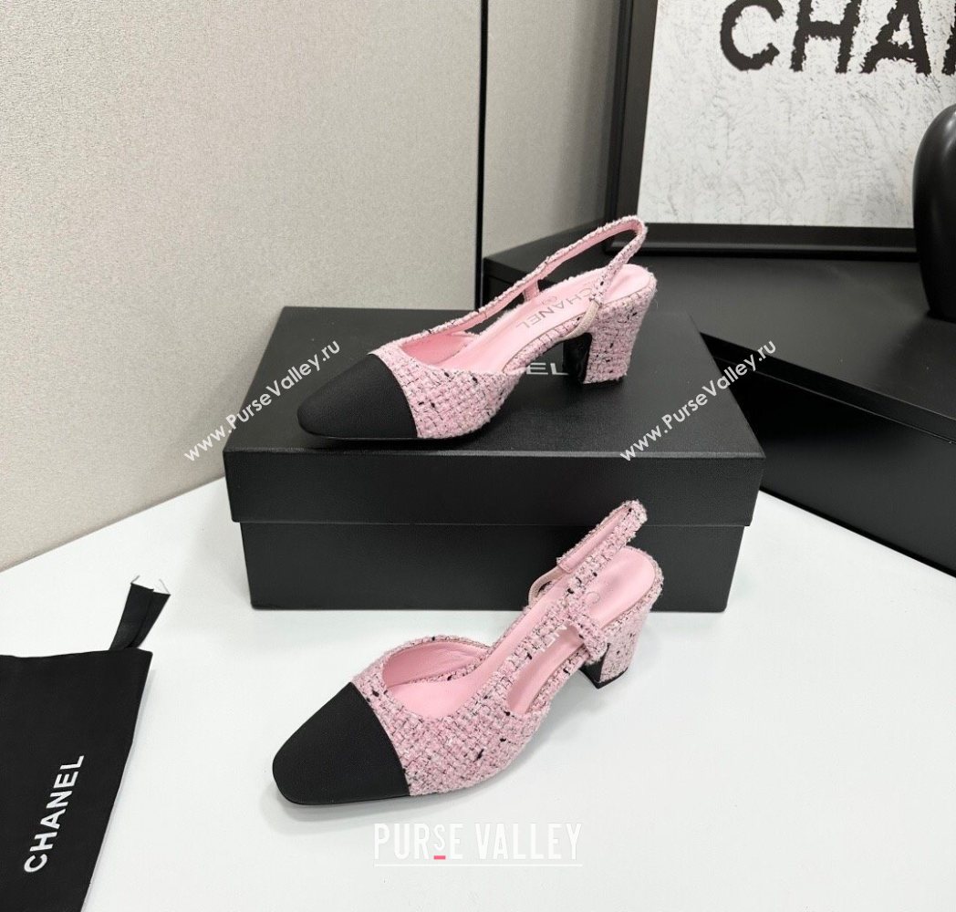 Chanel Tweed Grosgrain Slingbacks Pump 6.5cm Light Pink/Black 2025 G31318 1223 (MD-251223061)