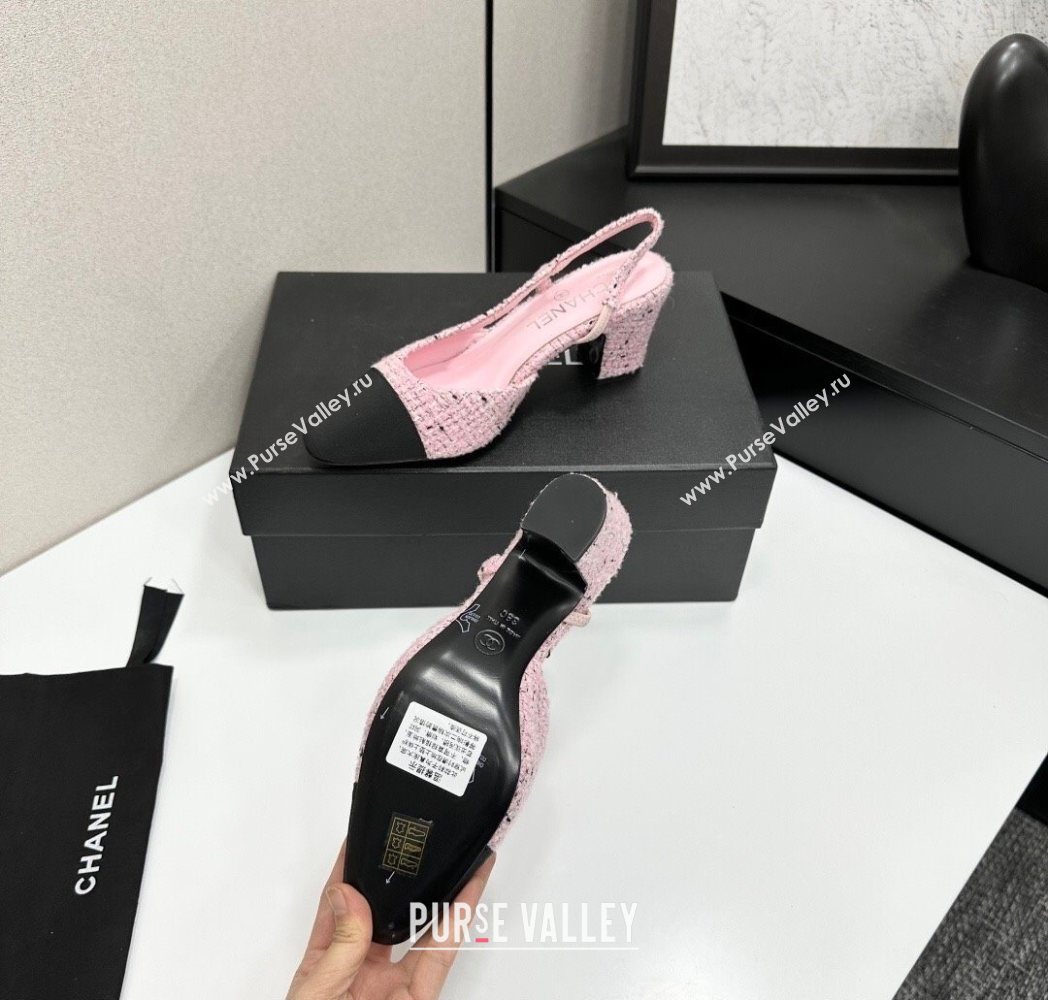 Chanel Tweed Grosgrain Slingbacks Pump 6.5cm Light Pink/Black 2025 G31318 1223 (MD-251223061)
