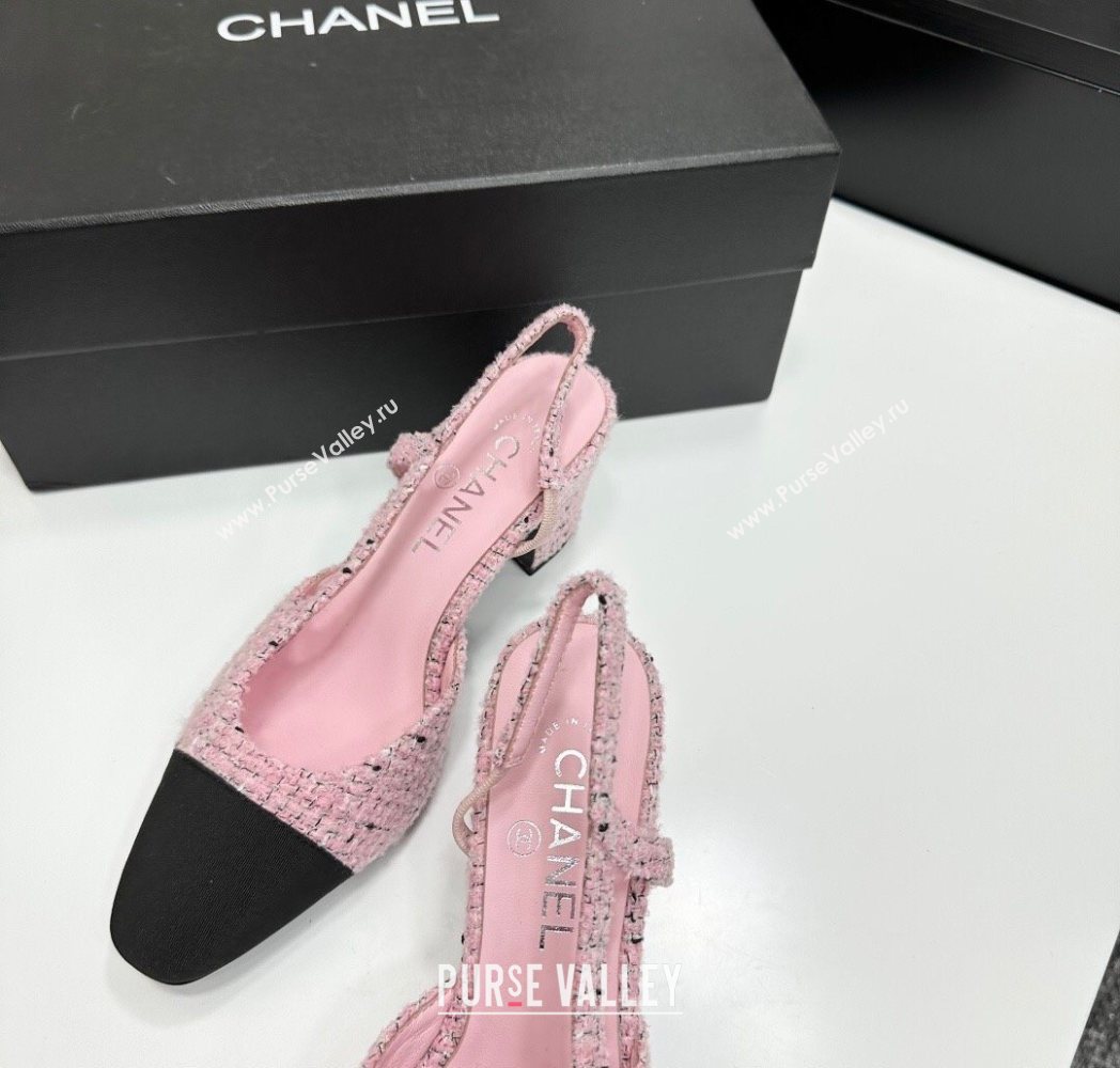 Chanel Tweed Grosgrain Slingbacks Pump 6.5cm Light Pink/Black 2025 G31318 1223 (MD-251223061)