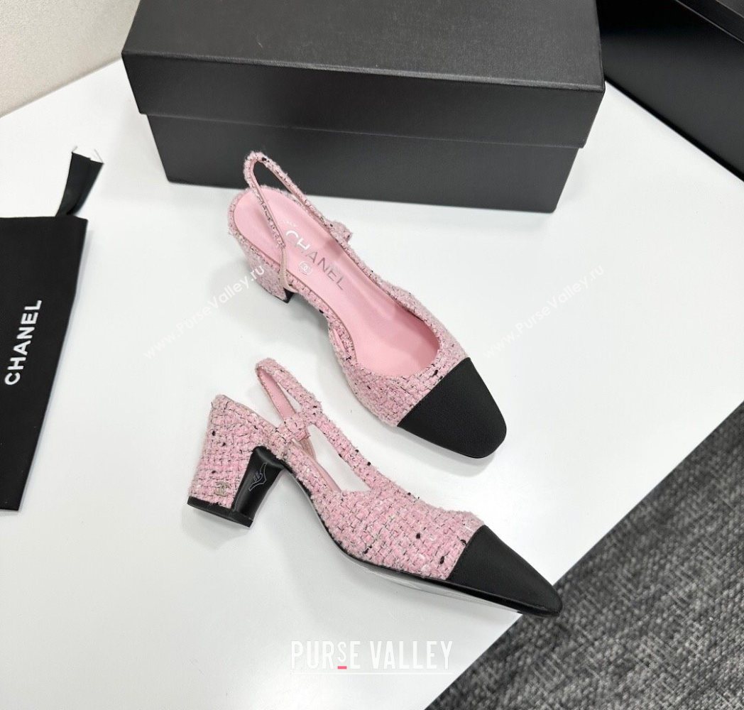 Chanel Tweed Grosgrain Slingbacks Pump 6.5cm Light Pink/Black 2025 G31318 1223 (MD-251223061)