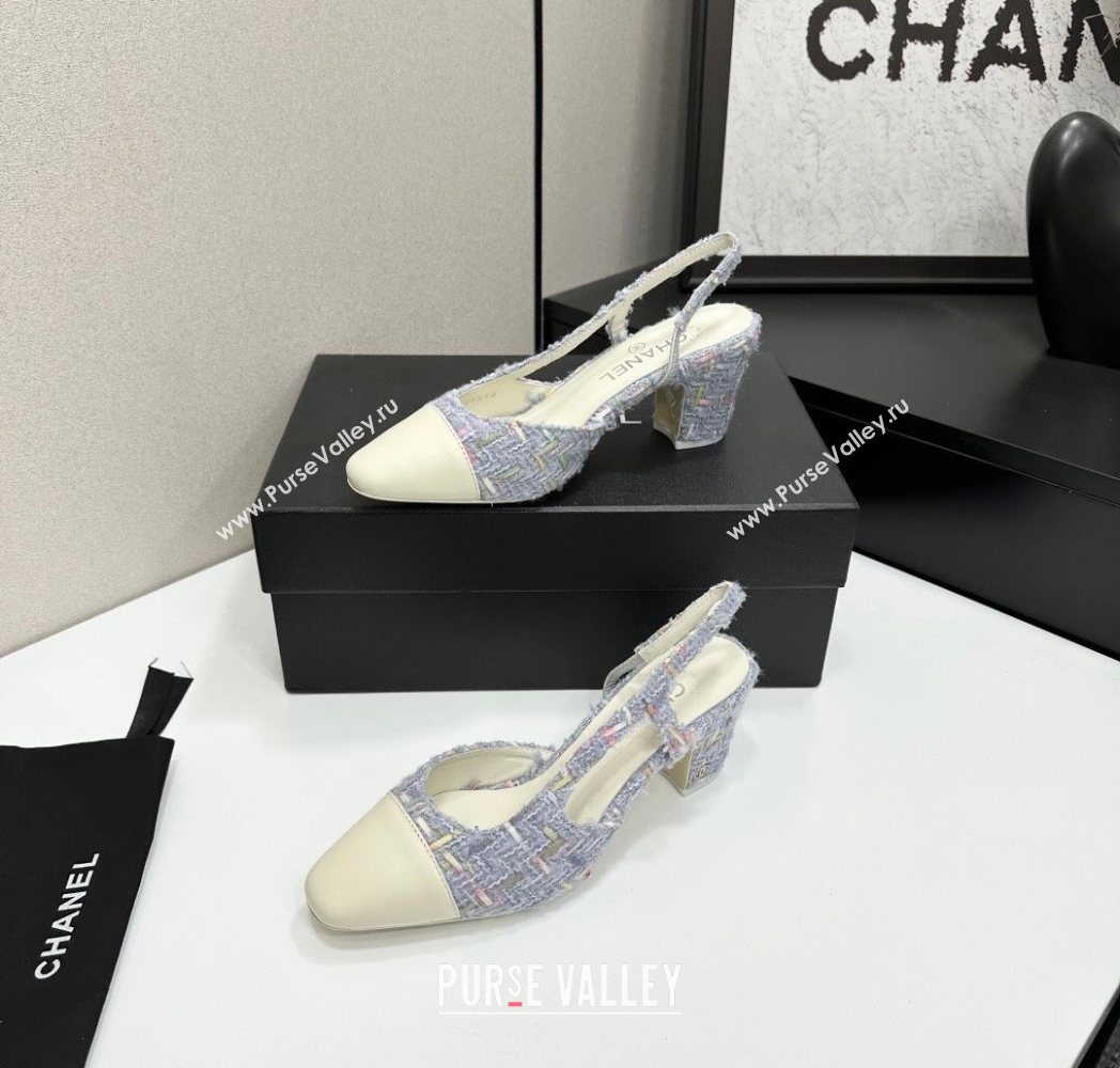 Chanel Tweed Leather Slingbacks Pump 6.5cm Purple/White 2025 G31318 1223 (MD-251223062)