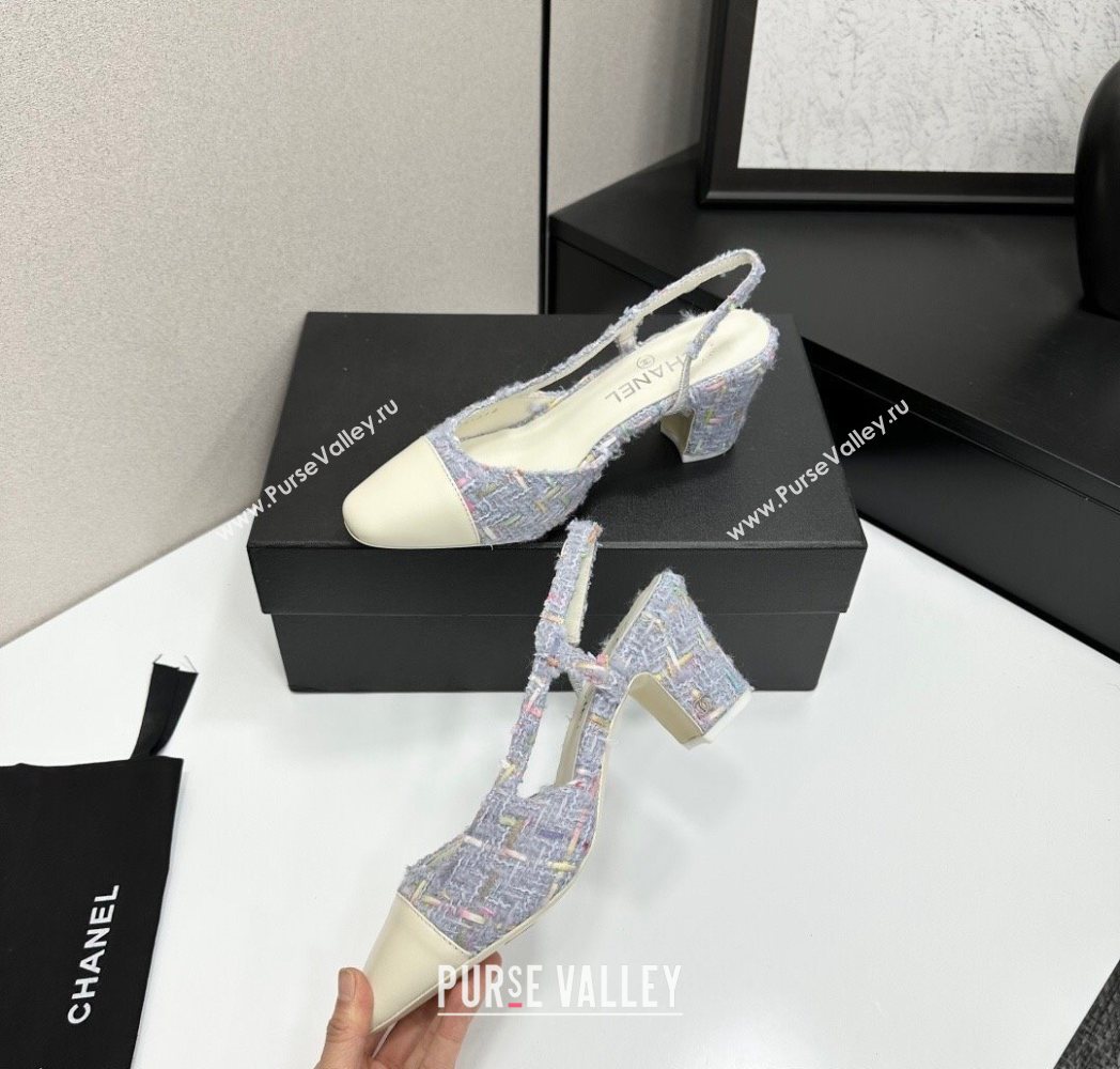 Chanel Tweed Leather Slingbacks Pump 6.5cm Purple/White 2025 G31318 1223 (MD-251223062)