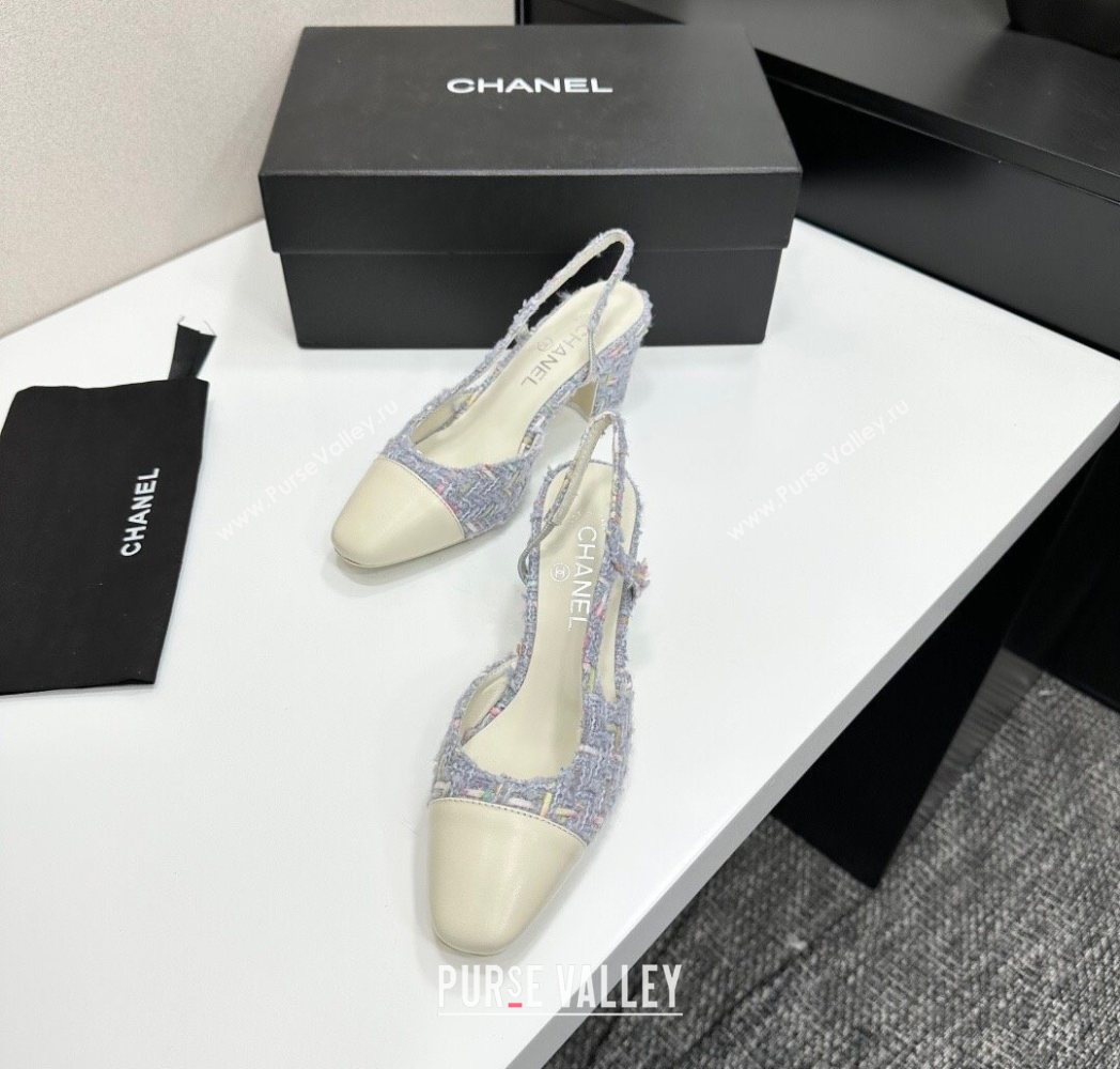 Chanel Tweed Leather Slingbacks Pump 6.5cm Purple/White 2025 G31318 1223 (MD-251223062)