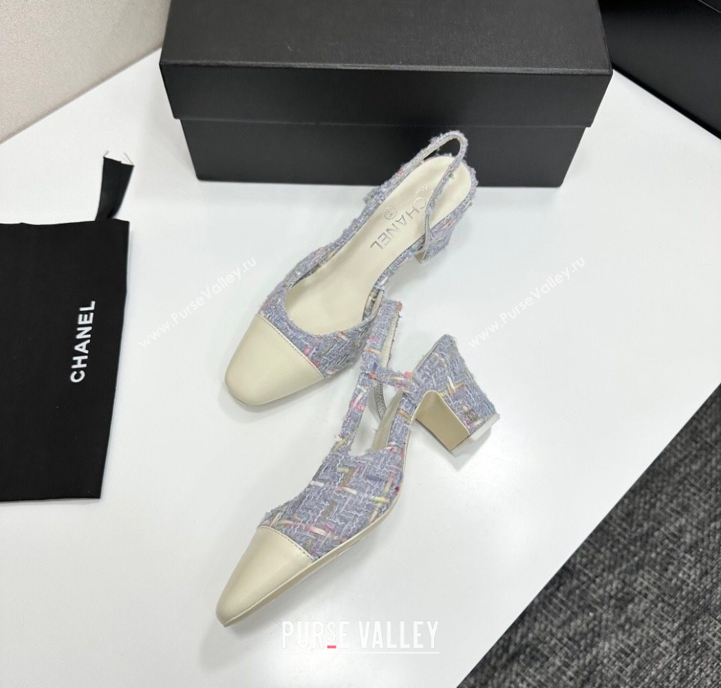 Chanel Tweed Leather Slingbacks Pump 6.5cm Purple/White 2025 G31318 1223 (MD-251223062)