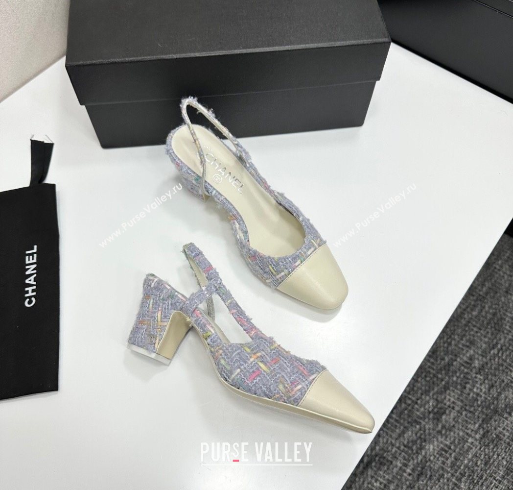 Chanel Tweed Leather Slingbacks Pump 6.5cm Purple/White 2025 G31318 1223 (MD-251223062)