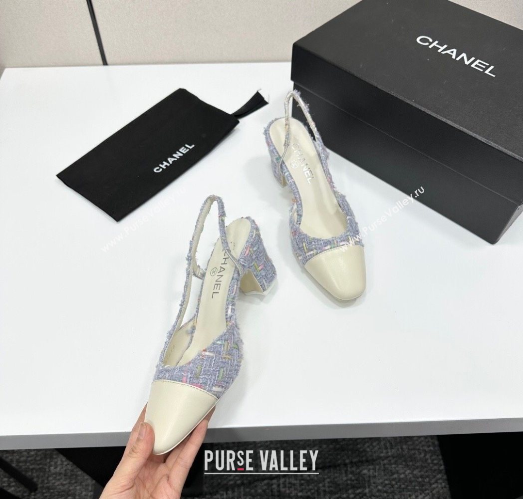 Chanel Tweed Leather Slingbacks Pump 6.5cm Purple/White 2025 G31318 1223 (MD-251223062)