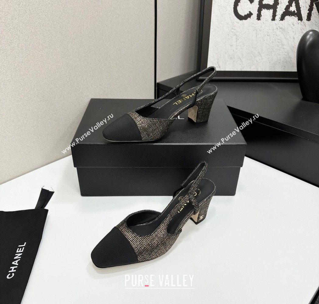 Chanel Tweed Grosgrain Slingbacks Pump 6.5cm Black/Gold 2025 G31318 1223 (MD-251223063)
