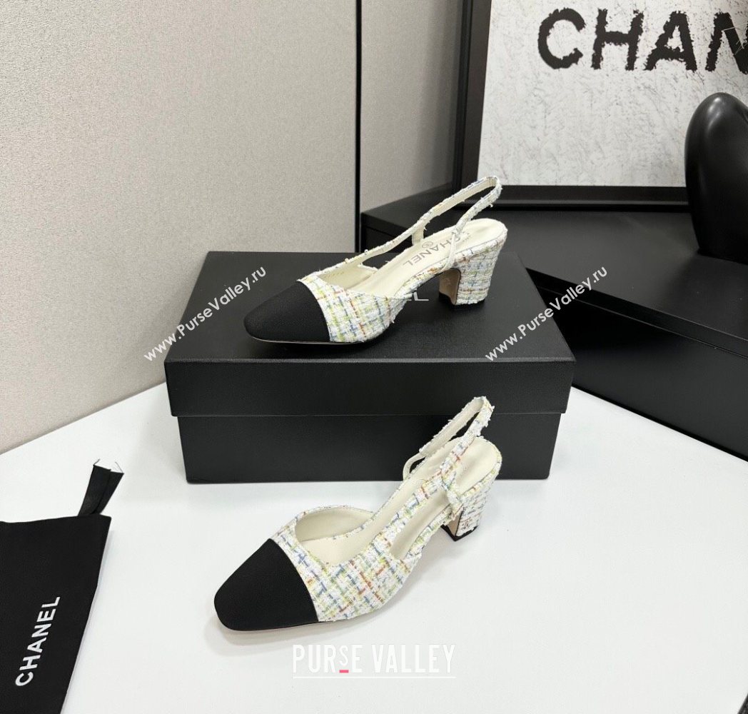 Chanel Tweed Grosgrain Slingbacks Pump 6.5cm White/Multicolor 2025 G31318 1223 (MD-251223064)