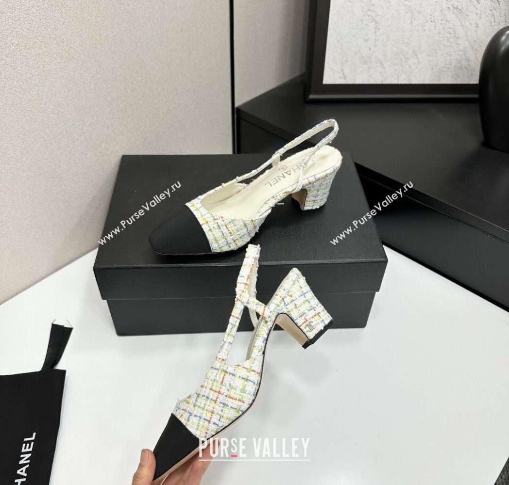 Chanel Tweed Grosgrain Slingbacks Pump 6.5cm White/Multicolor 2025 G31318 1223 (MD-251223064)