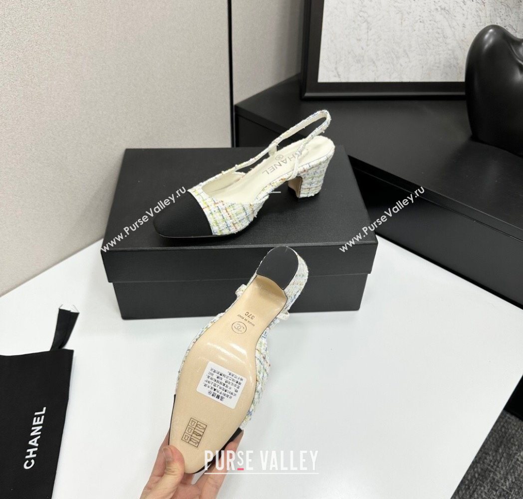 Chanel Tweed Grosgrain Slingbacks Pump 6.5cm White/Multicolor 2025 G31318 1223 (MD-251223064)