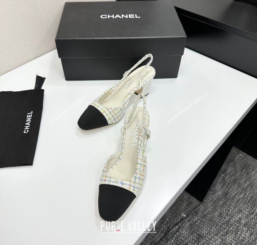 Chanel Tweed Grosgrain Slingbacks Pump 6.5cm White/Multicolor 2025 G31318 1223 (MD-251223064)