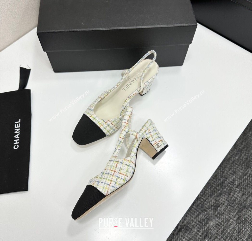 Chanel Tweed Grosgrain Slingbacks Pump 6.5cm White/Multicolor 2025 G31318 1223 (MD-251223064)
