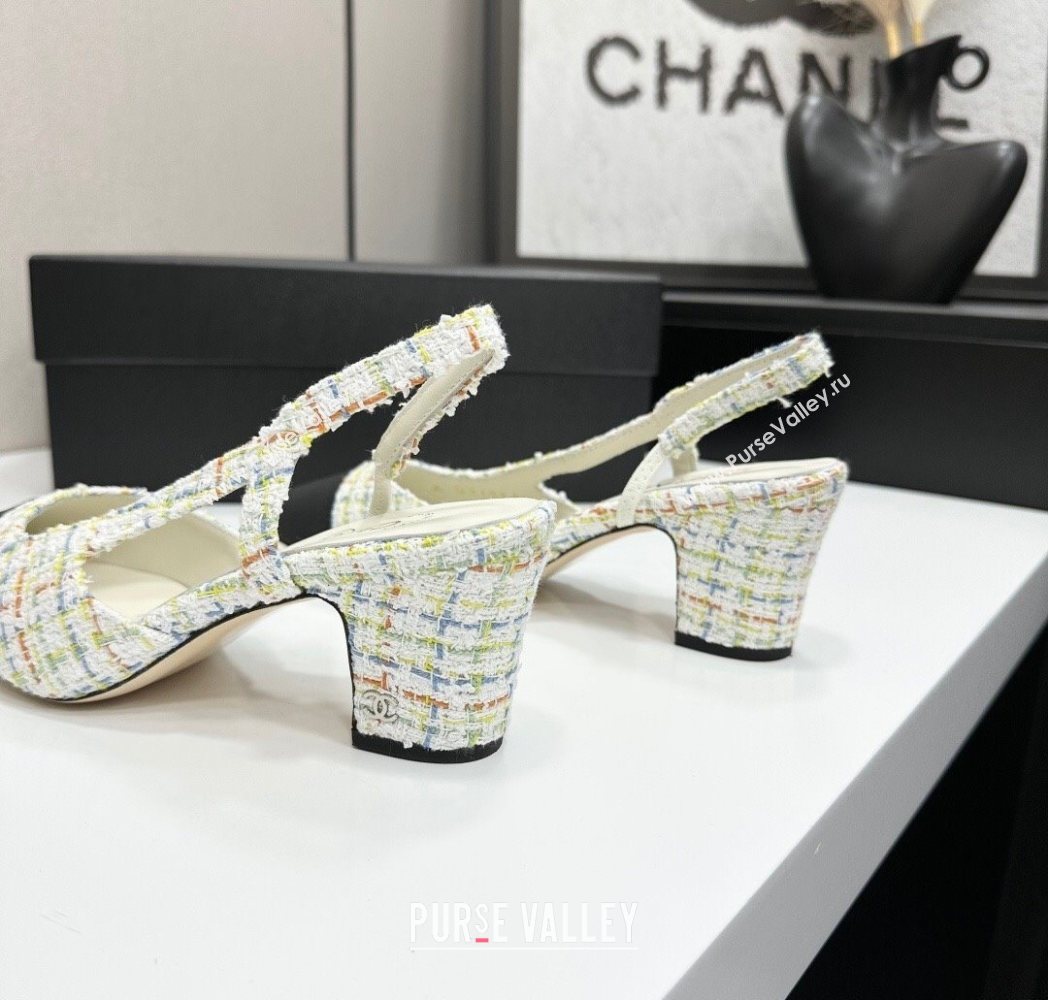 Chanel Tweed Grosgrain Slingbacks Pump 6.5cm White/Multicolor 2025 G31318 1223 (MD-251223064)