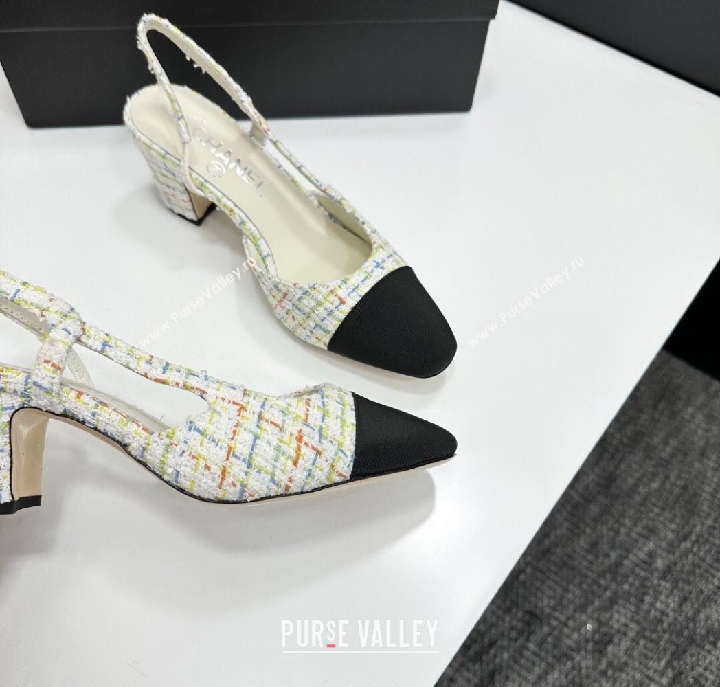 Chanel Tweed Grosgrain Slingbacks Pump 6.5cm White/Multicolor 2025 G31318 1223 (MD-251223064)