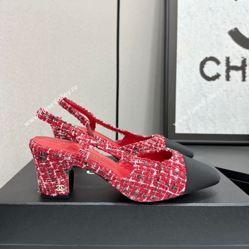 Chanel Tweed Grosgrain Slingbacks Pump 6.5cm Red/Black 2025 G31318 1223 (MD-251223065)