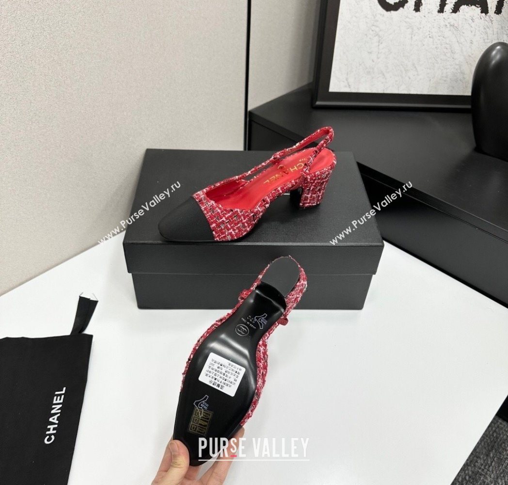 Chanel Tweed Grosgrain Slingbacks Pump 6.5cm Red/Black 2025 G31318 1223 (MD-251223065)