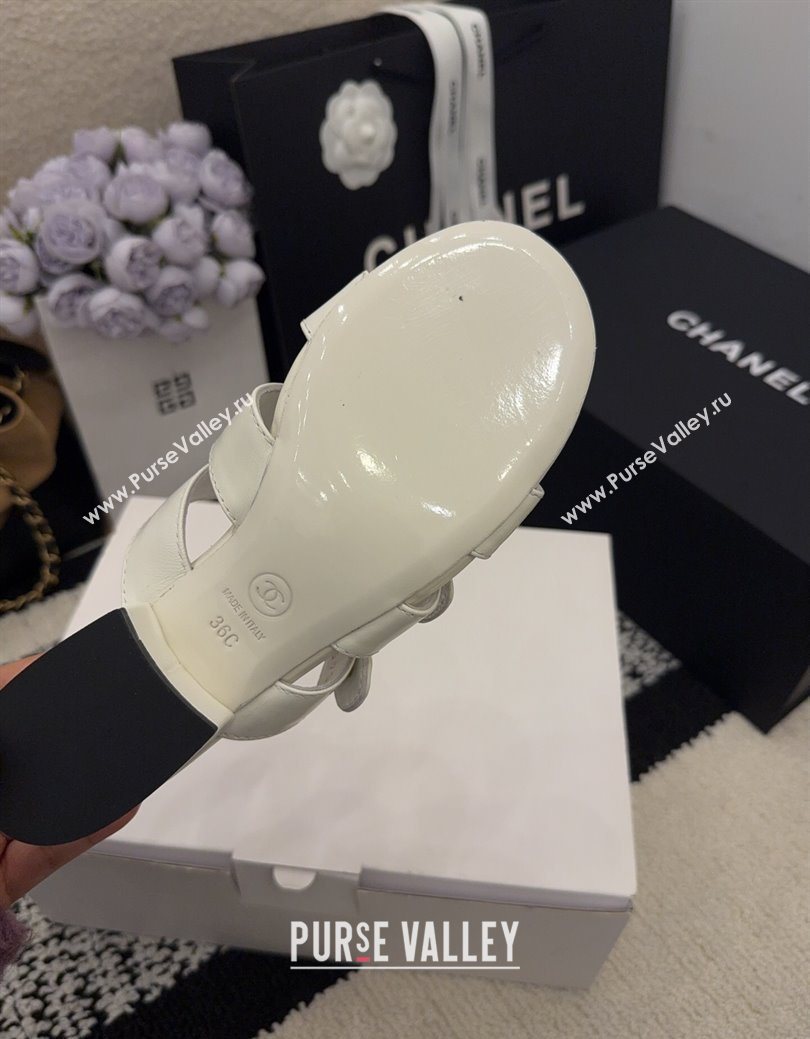 Chanel Shiny Calfskin Leather Heel Slides Sandal 4cm with Button Strap White 2025 G46798 (MD-251223066)