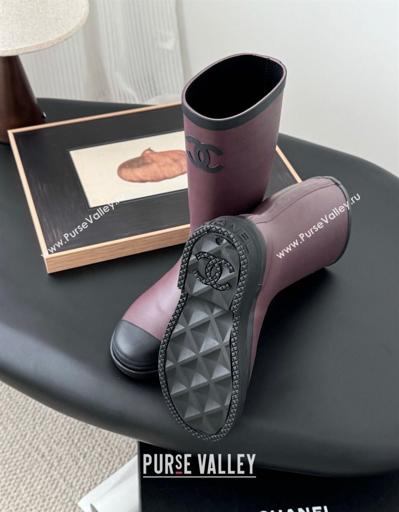Chanel Rubber Rain Boots Burgundy 2025 CH122301 (GDX-251223001)