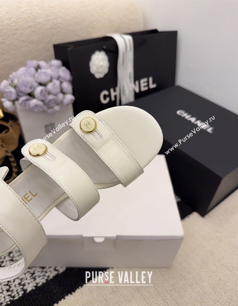 Chanel Shiny Calfskin Leather Heel Sandals 4cm with Button Strap White 2025 G46793 (MD-251223071)
