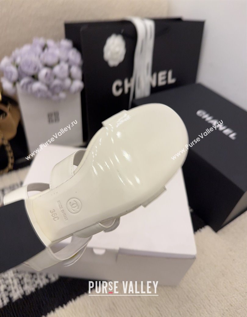 Chanel Shiny Calfskin Leather Heel Sandals 4cm with Button Strap White 2025 G46793 (MD-251223071)