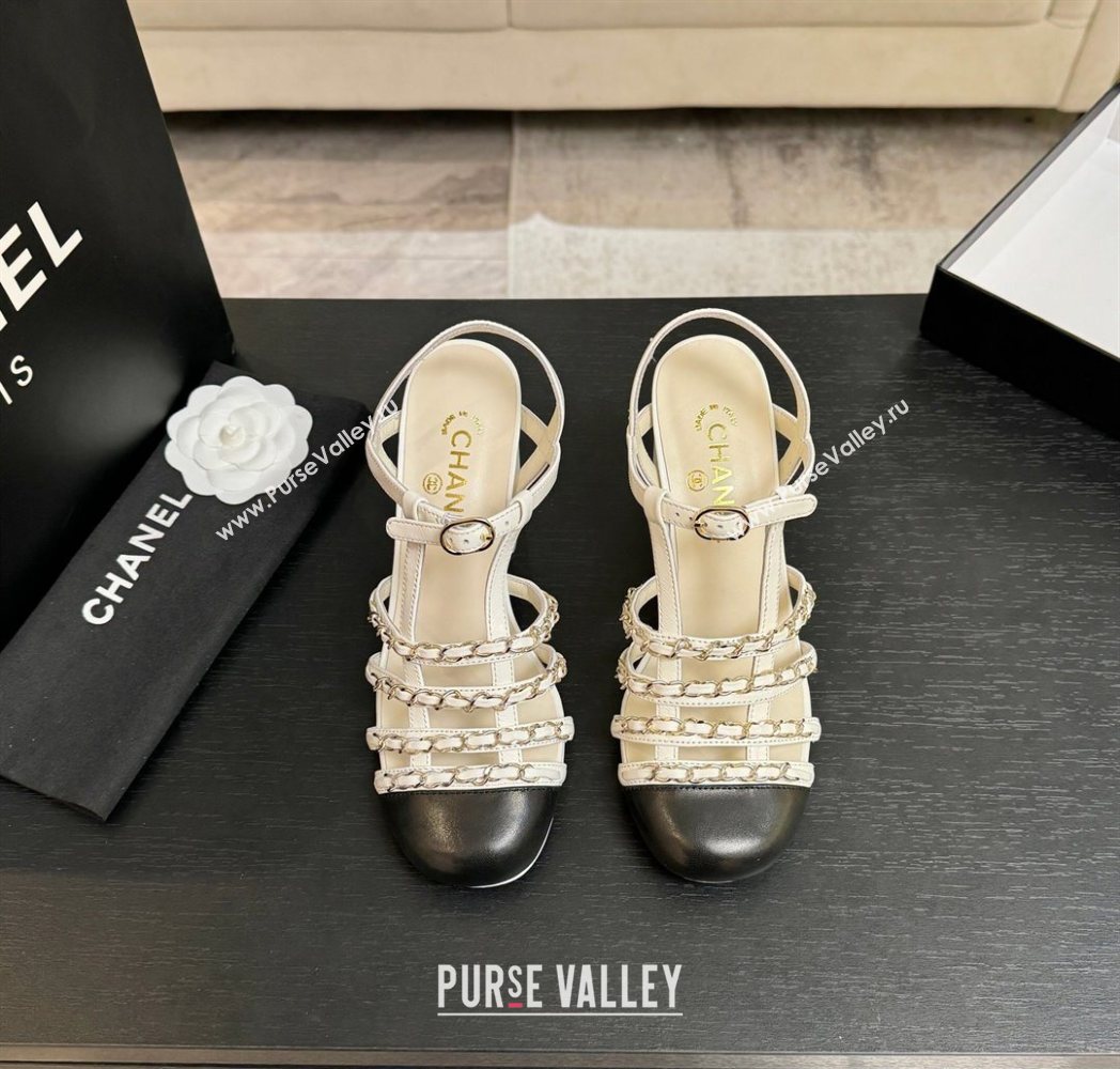 Chanel Calfskin Leather Chain Heel Sandals 8cm White 2025 G46956 (MD-251223075)