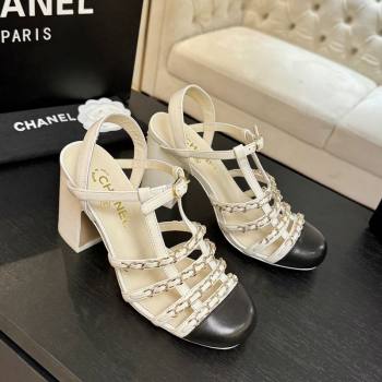Chanel Calfskin Leather Chain Heel Sandals 8cm White 2025 G46956 (MD-251223075)